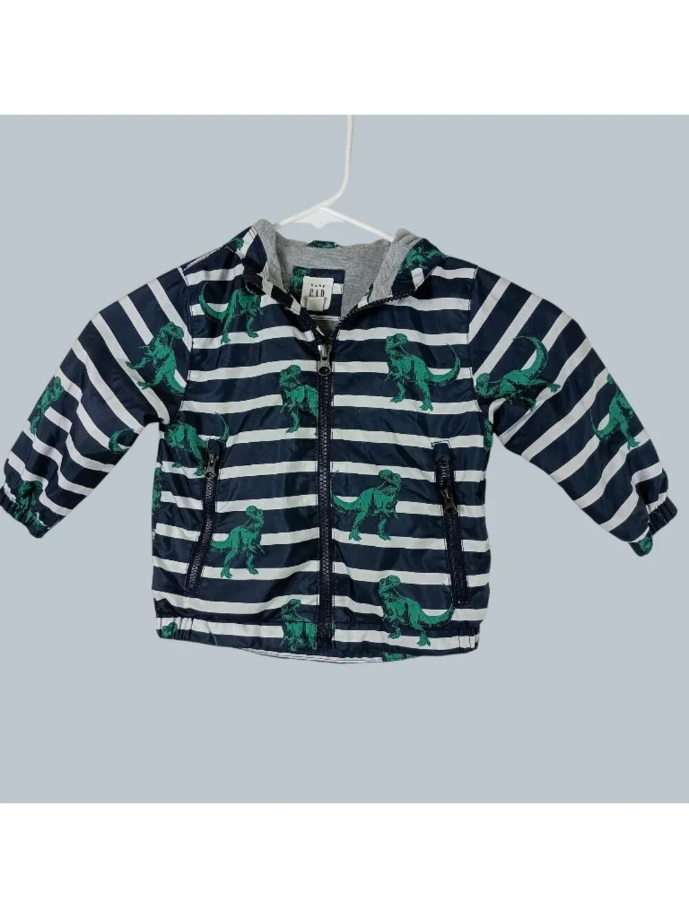 Baby Gap Dinosaur Striped Windbreaker Jacket Toddler 12-18M Lined Fall Outerwear